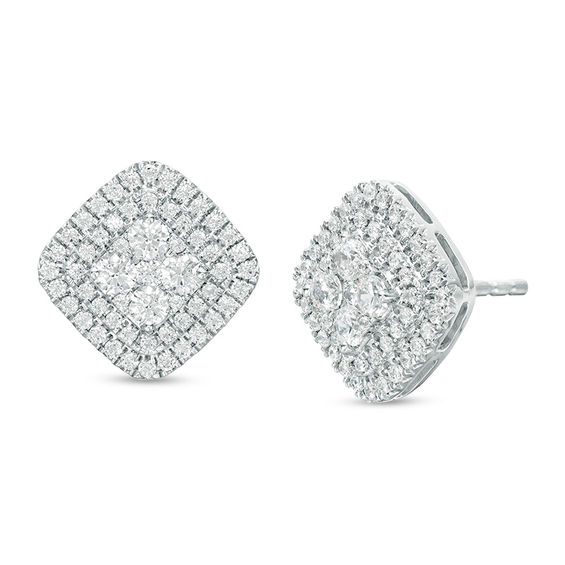 1 CT. T.W. Diamond Double Cushion Frame Stud Earrings in 10K White Gold 1 CT. T.W. Diamond Double Cushion Frame Stud Earrings in 10K White Gold