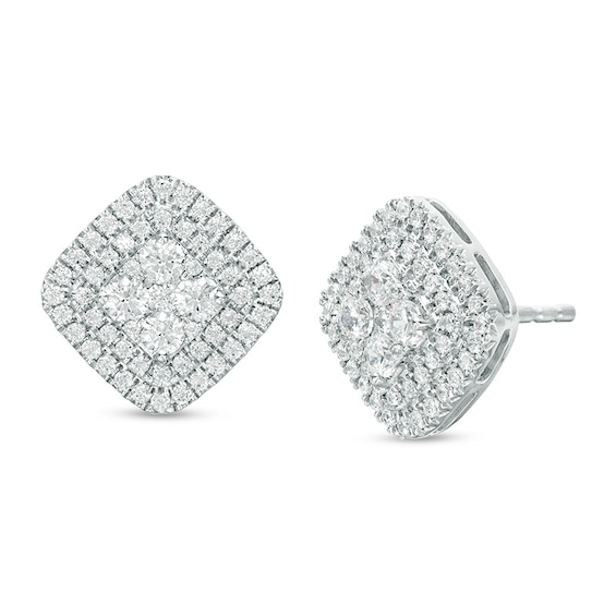 1 CT. T.w. Cushion Multi-Diamond Double Frame Stud Earrings in 10K White Gold