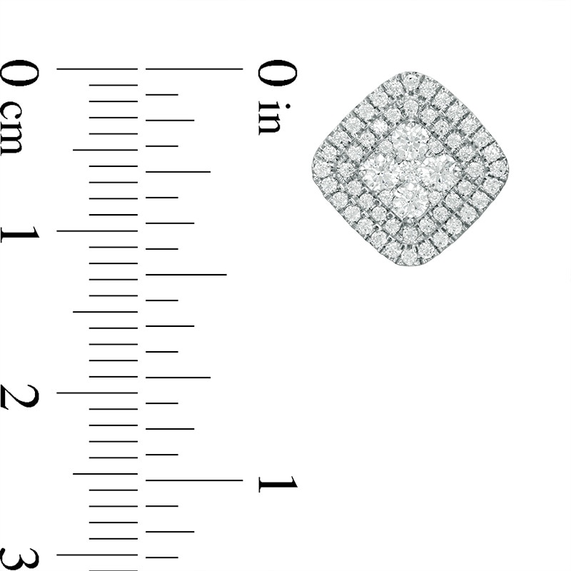 Main Image 3 of 1 CT. T.W. Cushion Multi-Diamond Double Frame Stud Earrings in 10K White Gold