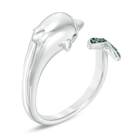 1/20 CT. T.w. Enhanced Blue Diamond Dolphin Open Ring in Sterling Silver