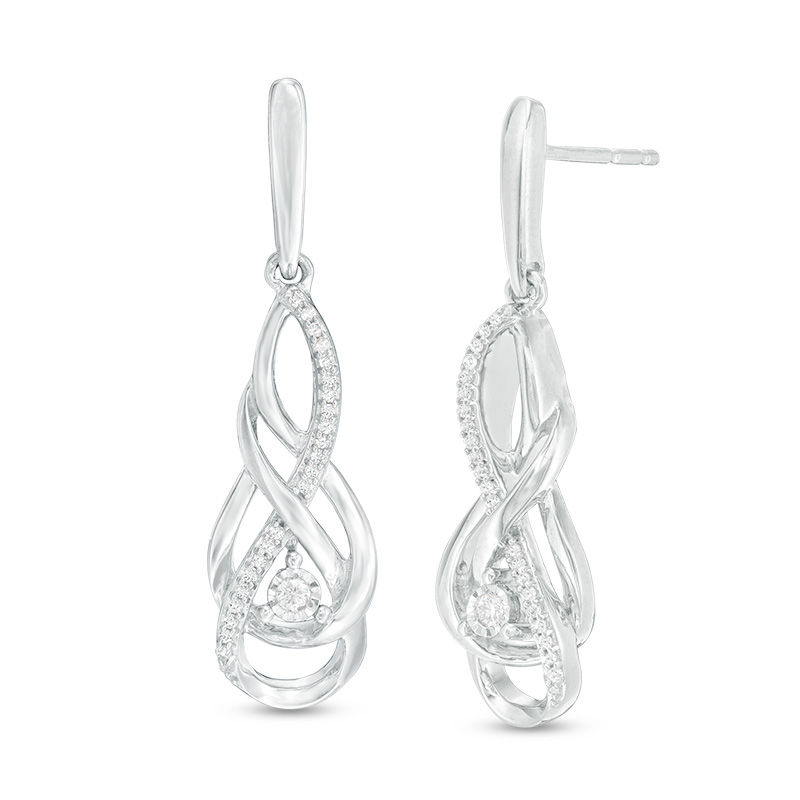 Main Image 1 of 1/10 CT. T.W. Diamond Twist Flame Drop Earrings in Sterling Silver