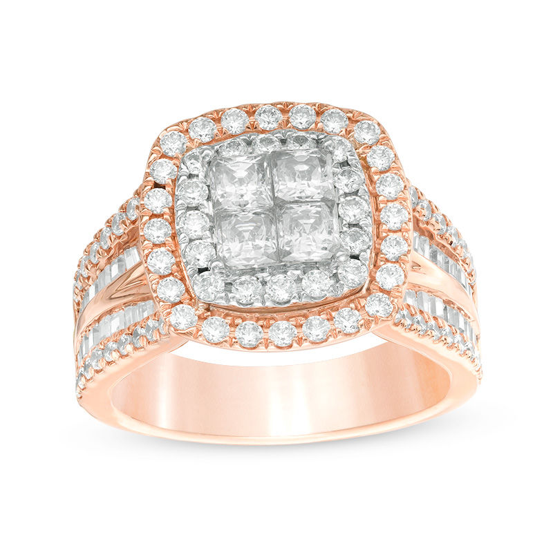 Main Image 1 of 2 CT. T.W. Quad Princess-Cut Diamond Double Frame Multi-Row Engagement Ring in 14K Two-Tone Gold