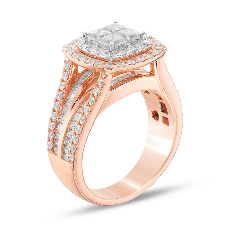 Main Image 2 of 2 CT. T.W. Quad Princess-Cut Diamond Double Frame Multi-Row Engagement Ring in 14K Two-Tone Gold