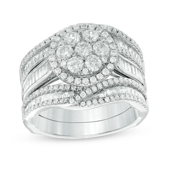 2 CT. T.w. Composite Diamond Frame Bridal Set in 14K White Gold