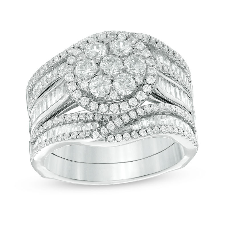 2 CT. T.W. Composite Diamond Frame Bridal Set in 14K White Gold