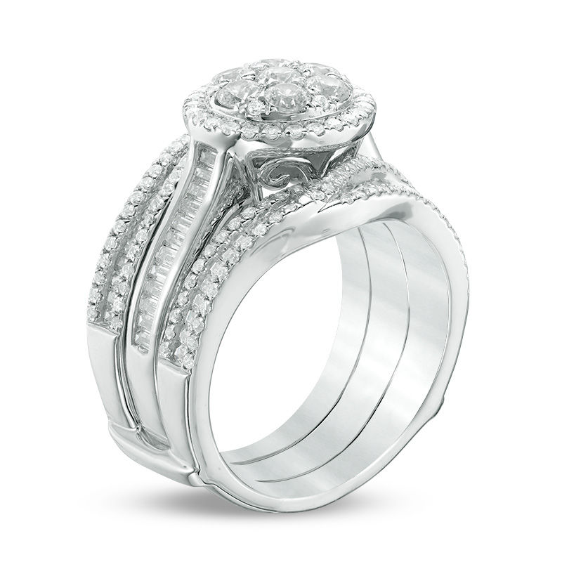 2 CT. T.W. Composite Diamond Frame Bridal Set in 14K White Gold