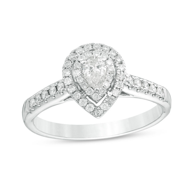 1/2 CT. T.W. Pear-Shaped Diamond Double Frame Engagement Ring in 14K White Gold