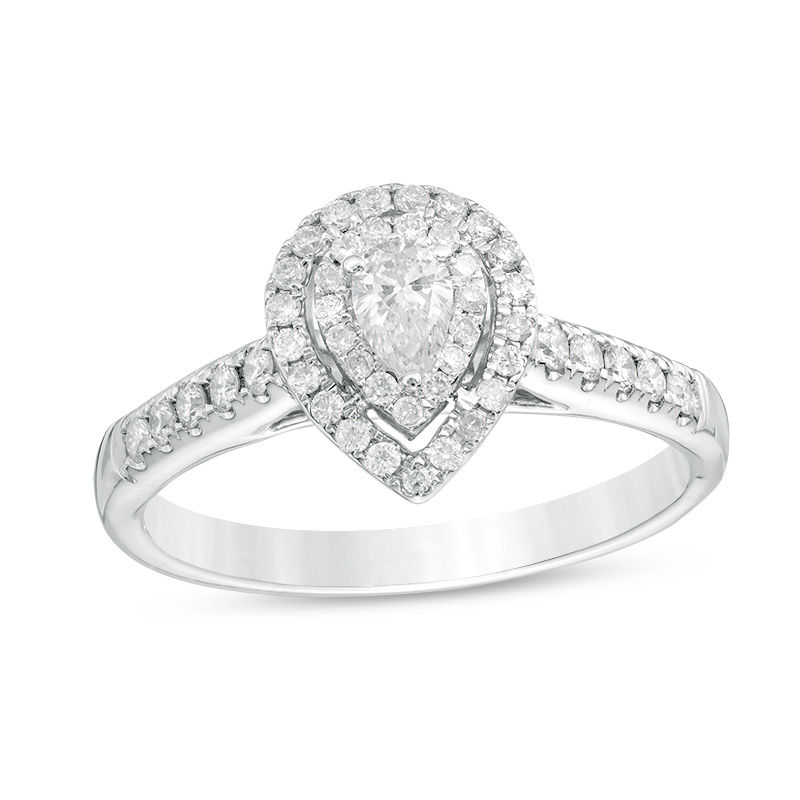 Zales 2 Ct. T.W. Multi-Diamond Pear-Shaped Frame Engagement Ring in 14K White Gold