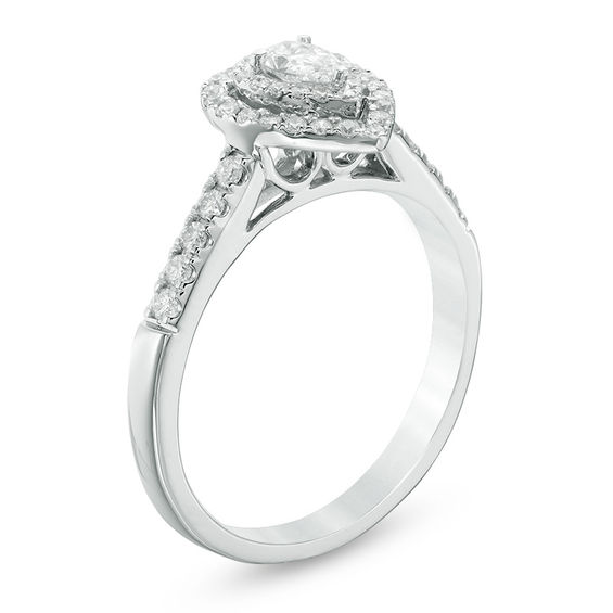 1/2 CT. T.w. Pear-Shaped Diamond Double Frame Engagement Ring in 14K White Gold