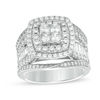 Thumbnail Image 1 of 2-1/2 CT. T.W. Quad Princess-Cut Diamond Double Frame Multi-Row Engagement Ring in 14K White Gold