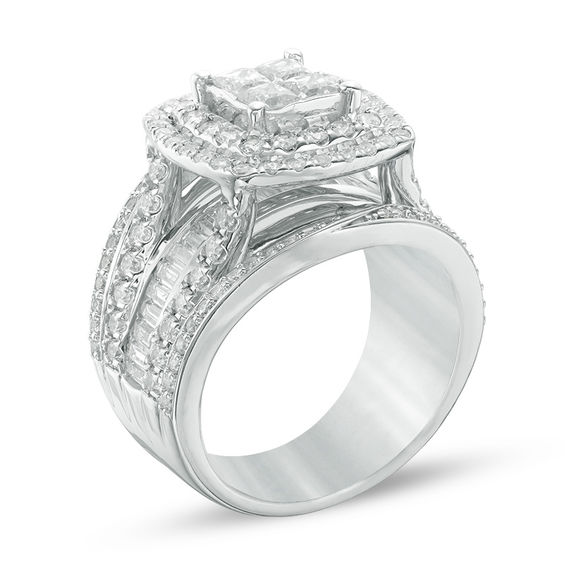 2-1/2 CT. T.w. Quad Princess-Cut Diamond Double Frame Multi-Row Engagement Ring in 14K White Gold