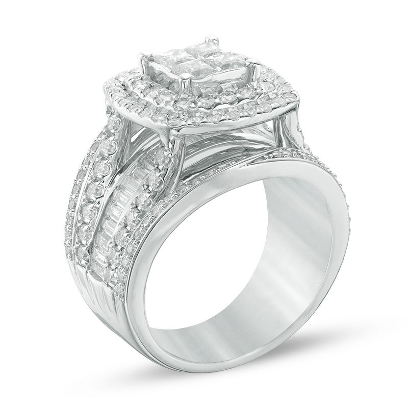 Main Image 2 of 2-1/2 CT. T.W. Quad Princess-Cut Diamond Double Frame Multi-Row Engagement Ring in 14K White Gold