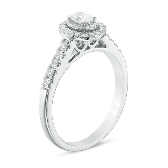1/2 CT. T.w. Oval Diamond Double Frame Engagement Ring in 14K White Gold