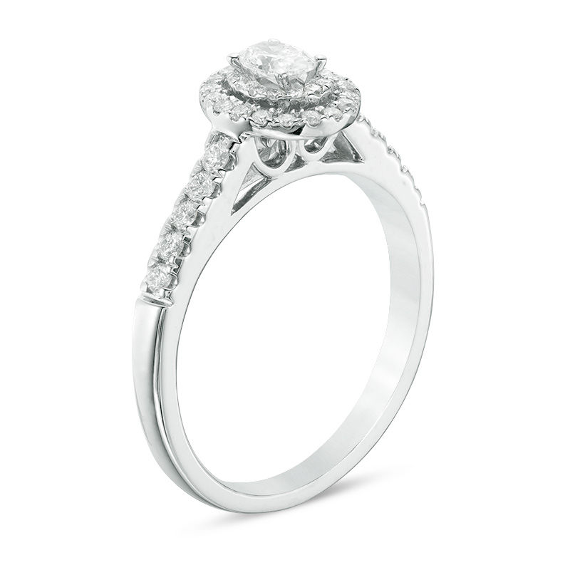 1/2 CT. T.W. Oval Diamond Double Frame Engagement Ring in 14K White ...