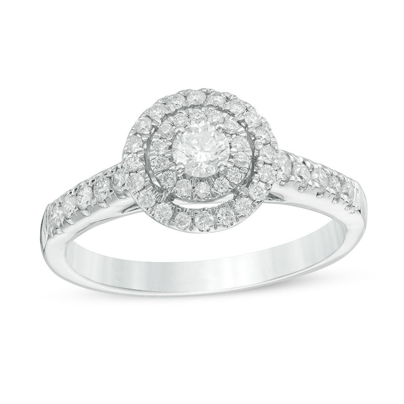 Main Image 1 of 1/2 CT. T.W. Diamond Double Frame Engagement Ring in 14K White Gold