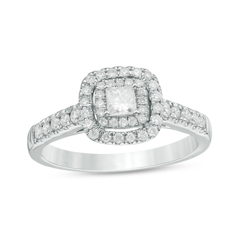 1/2 CT. T.W. Princess-Cut Diamond Double Frame Engagement Ring in 14K White Gold