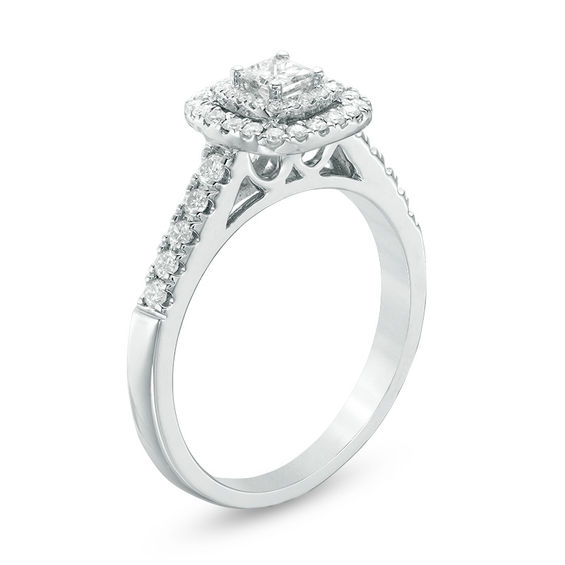 1/2 CT. T.w. Princess-Cut Diamond Double Frame Engagement Ring in 14K White Gold