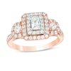 Thumbnail Image 0 of 1 CT. T.W. Certified Emerald-Cut Diamond Past Present Future® Frame Engagement Ring in 14K Rose Gold