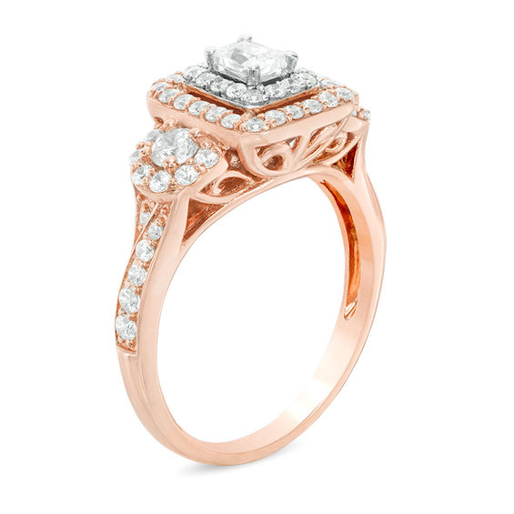 1 CT. T.w. Certified Emerald-Cut Diamond Past Present FutureÂ® Frame Engagement Ring in 14K Rose Gold
