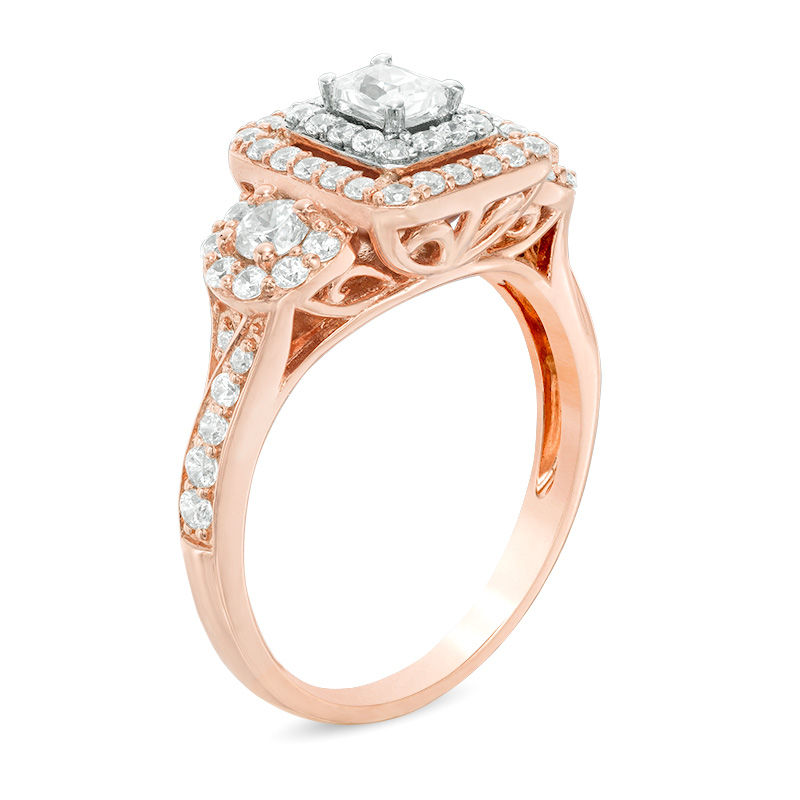 1 CT. T.W. Certified Emerald-Cut Diamond Past Present Future® Frame Engagement Ring in 14K Rose Gold