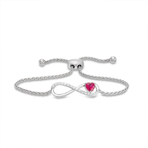 5.0mm Heart-Shaped Lab-Created Ruby and White Sapphire Infinity Bolo Bracelet in Sterling Silver - 8.5"