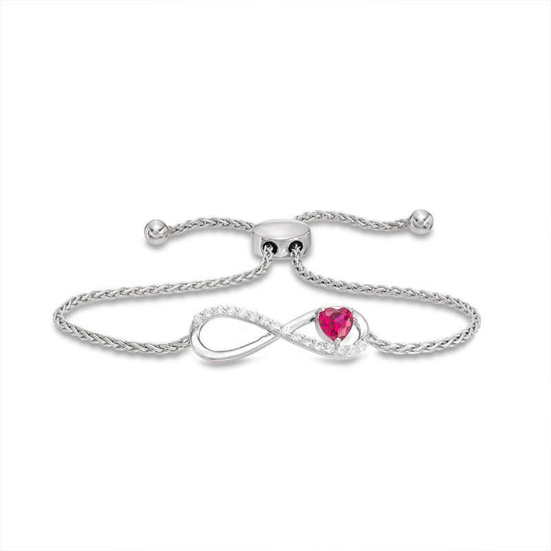 Main Image 1 of 5.0mm Heart-Shaped Lab-Created Ruby and White Sapphire Infinity Bolo Bracelet in Sterling Silver - 8.5"