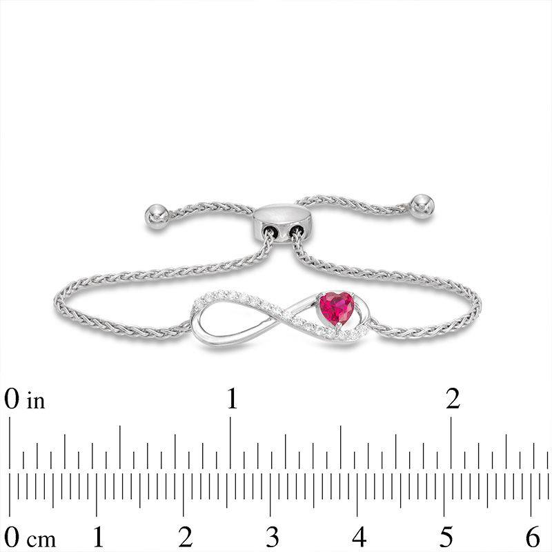 Main Image 2 of 5.0mm Heart-Shaped Lab-Created Ruby and White Sapphire Infinity Bolo Bracelet in Sterling Silver - 8.5"
