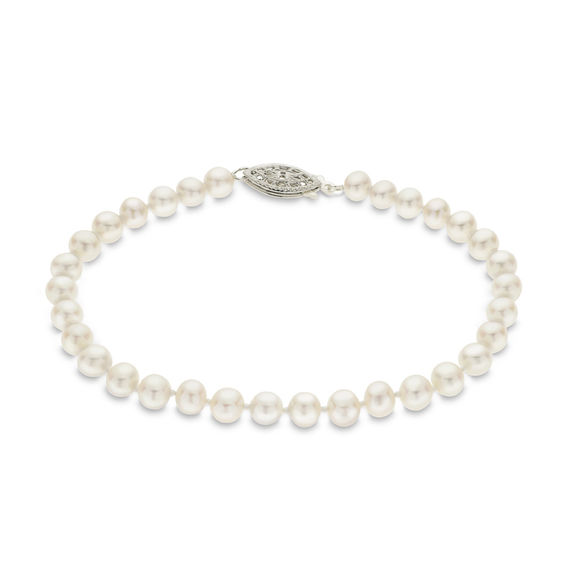 5.0-5.5mm Freshwater Cultured Pearl Strand Bracelet with Sterling Silver Clasp-7.5"
