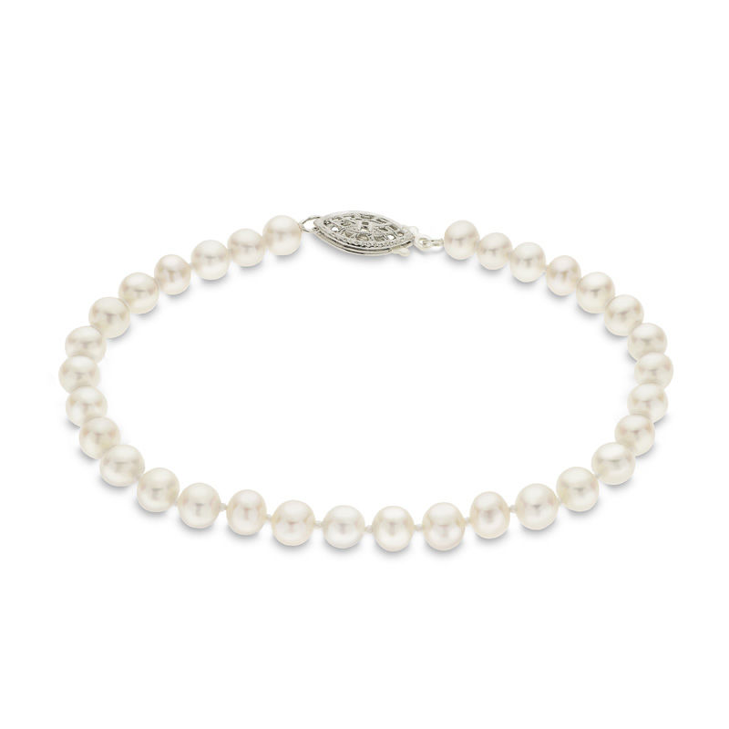 Main Image 1 of 5.0-5.5mm Freshwater Cultured Pearl Strand Bracelet with Sterling Silver Clasp-7.5"