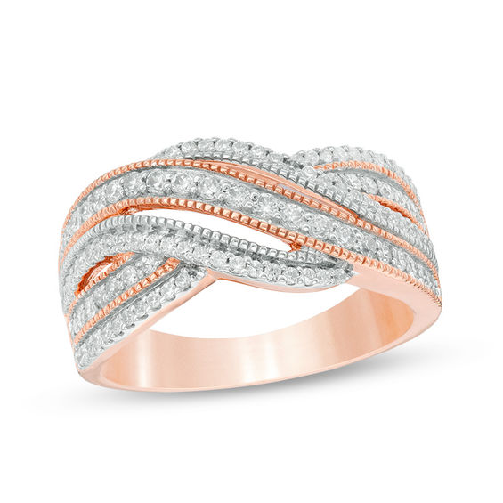 1/2 CT. T.w. Diamond Layered Crossover Vintage-Style Ring in 10K Rose Gold