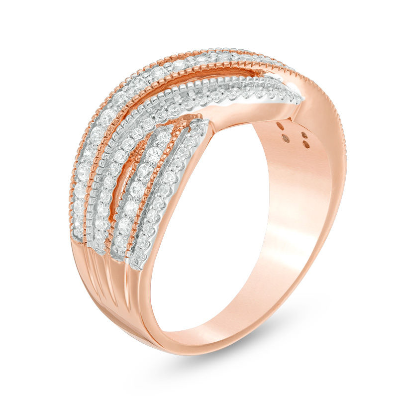 Main Image 2 of 1/2 CT. T.W. Diamond Layered Crossover Vintage-Style Ring in 10K Rose Gold