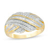 Thumbnail Image 1 of 1/2 CT. T.W. Baguette and Round Diamond Layered Crossover Ring in 14K Gold