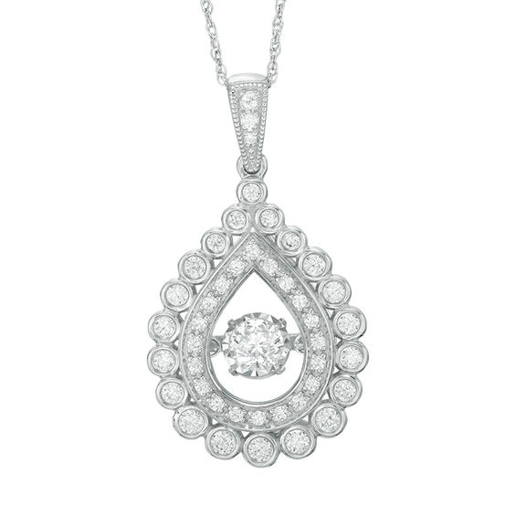 3/4 CT. T.w. Diamond Pear-Shaped Scalloped Frame Pendant in 14K White Gold