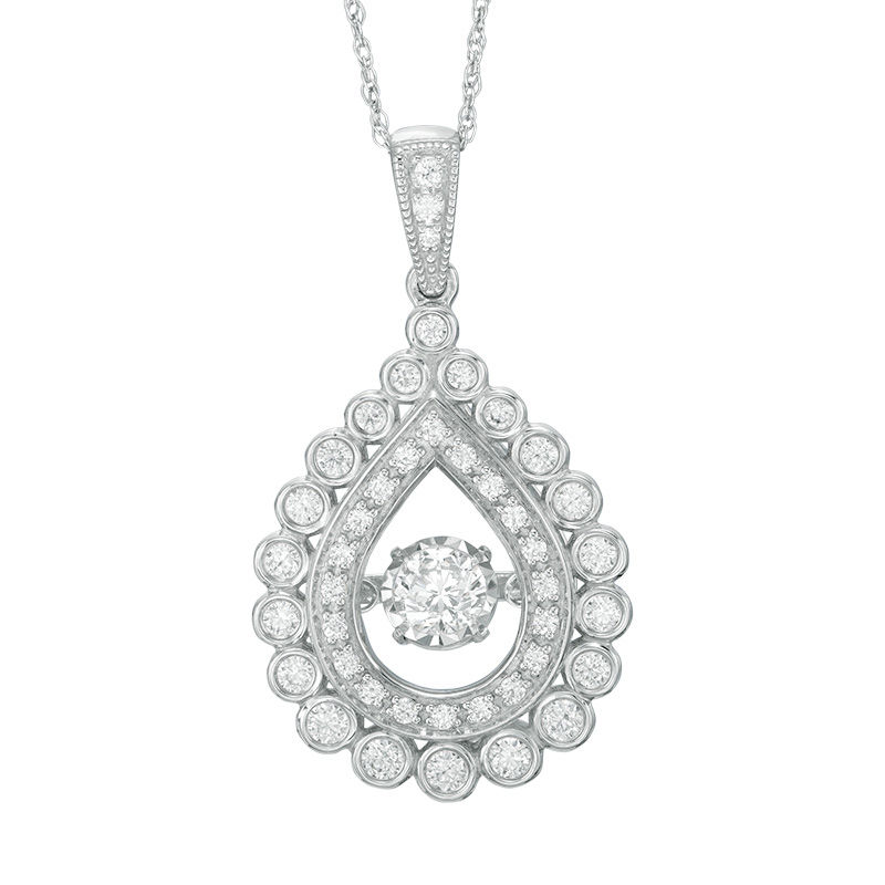 3/4 CT. T.W. Diamond Pear-Shaped Scalloped Frame Pendant in 14K White Gold