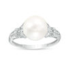 Thumbnail Image 1 of 9.0-10.0mm Freshwater Cultured Pearl and Diamond Accent Vintage-Style Collar Ring in 10K White Gold