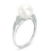 Thumbnail Image 2 of 9.0-10.0mm Freshwater Cultured Pearl and Diamond Accent Vintage-Style Collar Ring in 10K White Gold