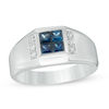 Thumbnail Image 1 of Men's Quad Square Sapphire and 1/8 CT. T.W. Diamond Ring in 10K White Gold