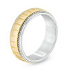Thumbnail Image 2 of Men's 8.0mm Comfort Fit Brick-Pattern Wedding Band in 10K Two-Tone Gold - Size 10