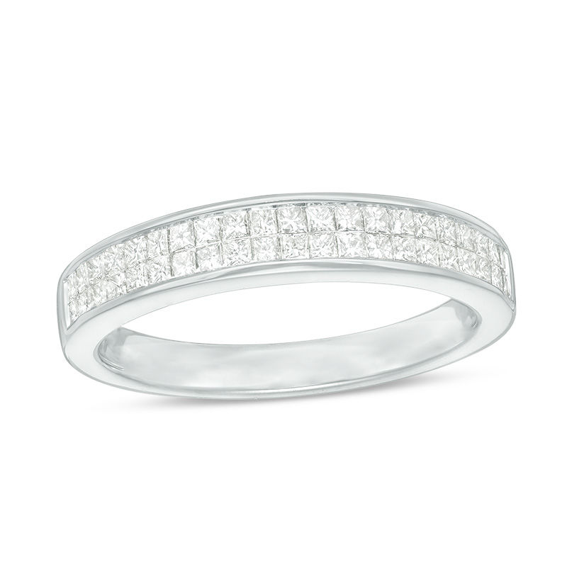 Main Image 1 of 5/8 CT. T.W. Princess-Cut Diamond Two Row Wedding Band in 14K White Gold
