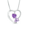Thumbnail Image 0 of 6.0mm Rose de France and Purple Amethyst with Diamond Accent Heart Pendant in Sterling Silver