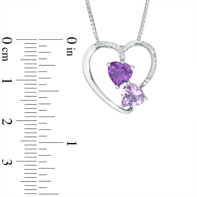 6.0mm Rose de France and Purple Amethyst with Diamond Accent Heart Pendant in Sterling Silver