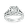 Thumbnail Image 0 of 3/4 CT. T.W. Composite Diamond Cushion Frame Split Shank Bridal Set in 14K White Gold