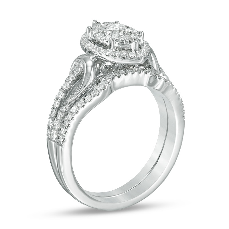 3/4 CT. T.W. Marquise Multi-Diamond Frame Bridal Set in 14K White Gold