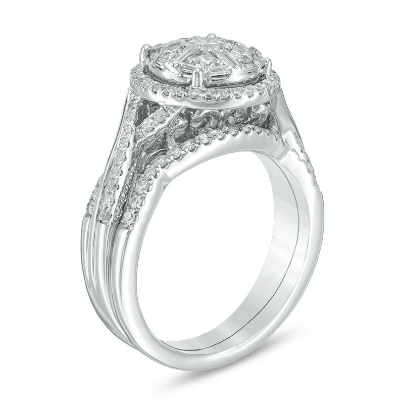 Main Image 2 of 7/8 CT. T.W. Diamond Frame Twist Bridal Set in 14K White Gold