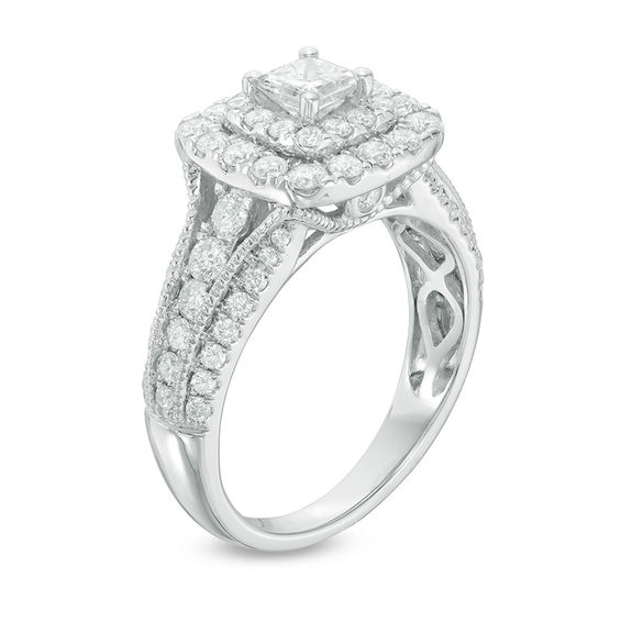 1-1/2 CT. T.W. Princess-Cut Diamond Double Frame Vintage-Style Engagement Ring in 14K White Gold 1-1/2 CT. T.W. Princess-Cut Diamond Double Frame Vintage-Style Engagement Ring in 14K White Gold