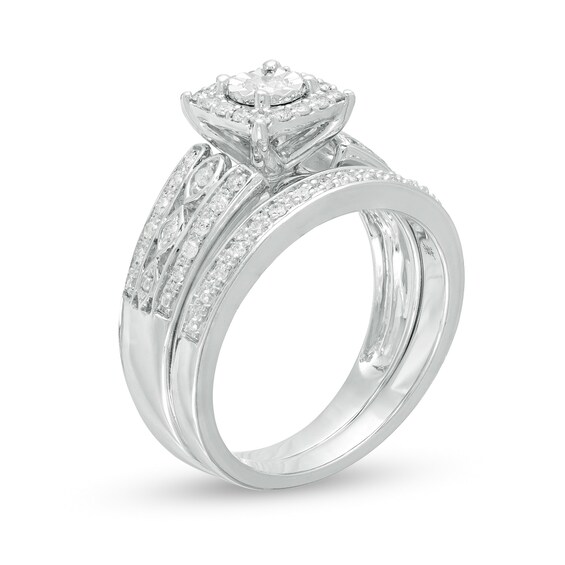 3/8 CT. T.w. Diamond Wedding Ensemble in 10K White Gold - Size 7 and 10