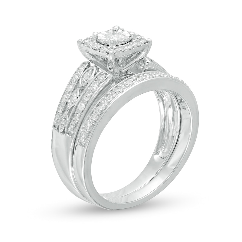 Main Image 4 of 3/8 CT. T.W. Diamond Wedding Ensemble in 10K White Gold - Size 7 and 10