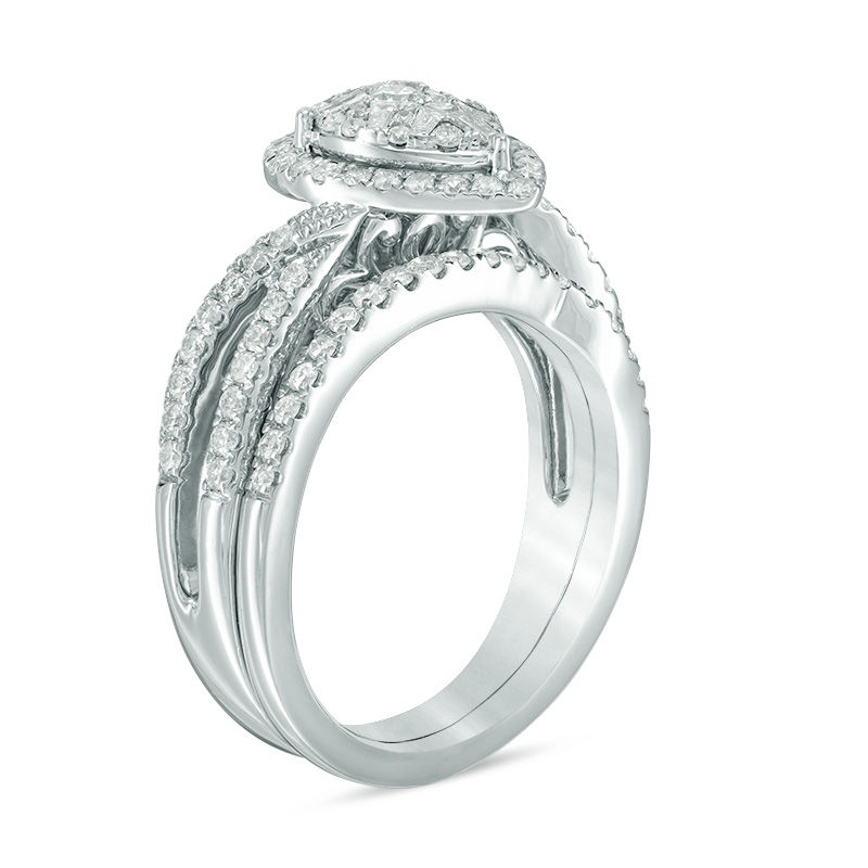 Main Image 2 of 3/4 CT. T.W. Composite Diamond Pear-Shaped Frame Split Shank Bridal Set in 14K White Gold
