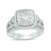 Thumbnail Image 1 of 1-1/6 CT. T.W. Cushion Multi-Diamond Frame Twist Shank Bridal Set in 14K White Gold