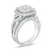 Thumbnail Image 2 of 1-1/6 CT. T.W. Cushion Multi-Diamond Frame Twist Shank Bridal Set in 14K White Gold